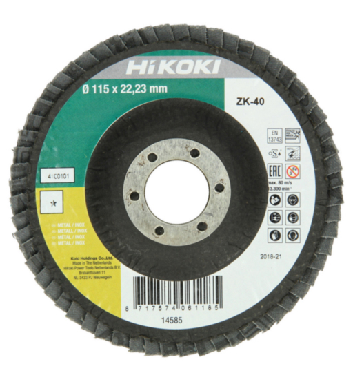 HIK FLAP DISC 115X22.23 #100 FLAT ALUMINA-OXIDE METAL