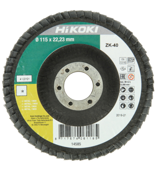 HIK FLAP DISC 115X22.23 #40 FLAT ZINCRONIUM INOX