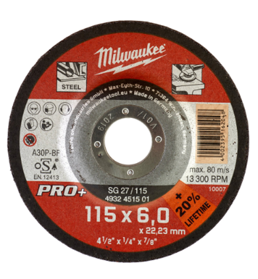 METAL GRINDING DISC DEPRESSED 115X6MM PRO+ MILWAUKEE