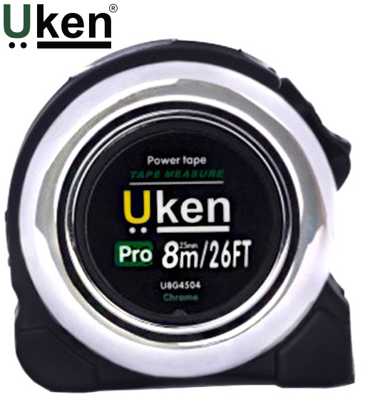 MEASURING TAPE 8 MTR (25MM) CHROME WITH RUBBER UKEN