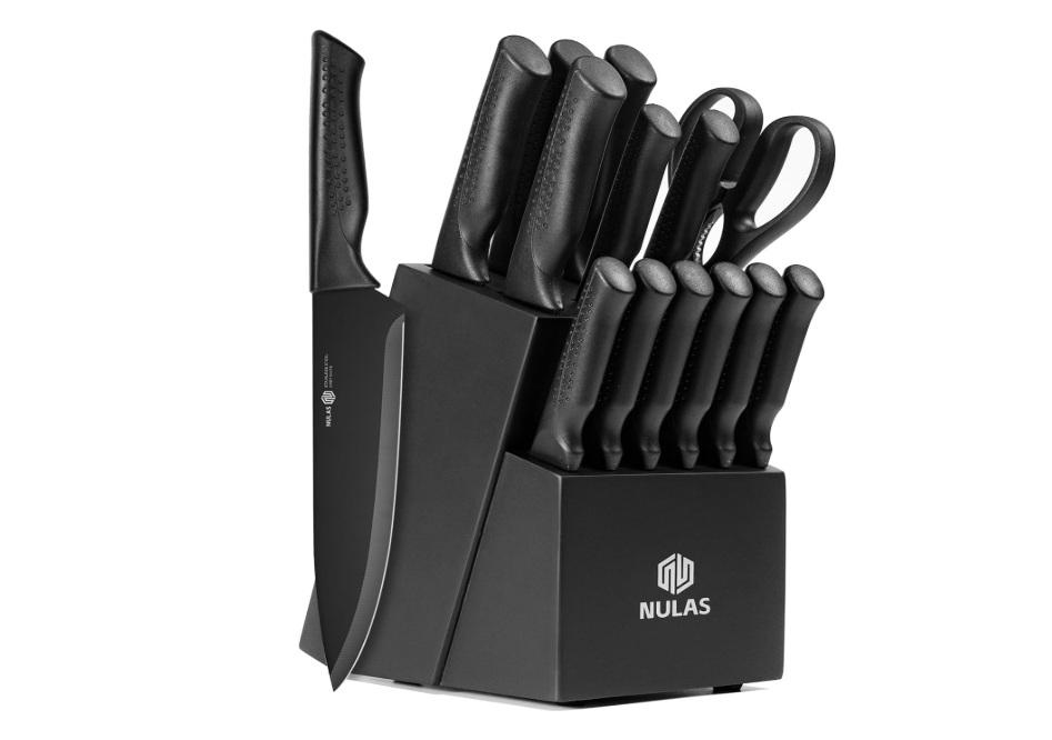 S M E G Kitchen Knife Set Block Sharpener Dishwasher Safe 15PC available from Safa Al Madina in the UAE