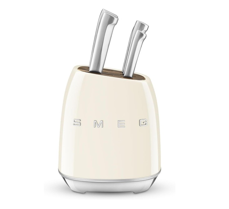 S M E G  Cream Stainless Steel Knife Block Set Creme available from Safa Al Madina in the UAE